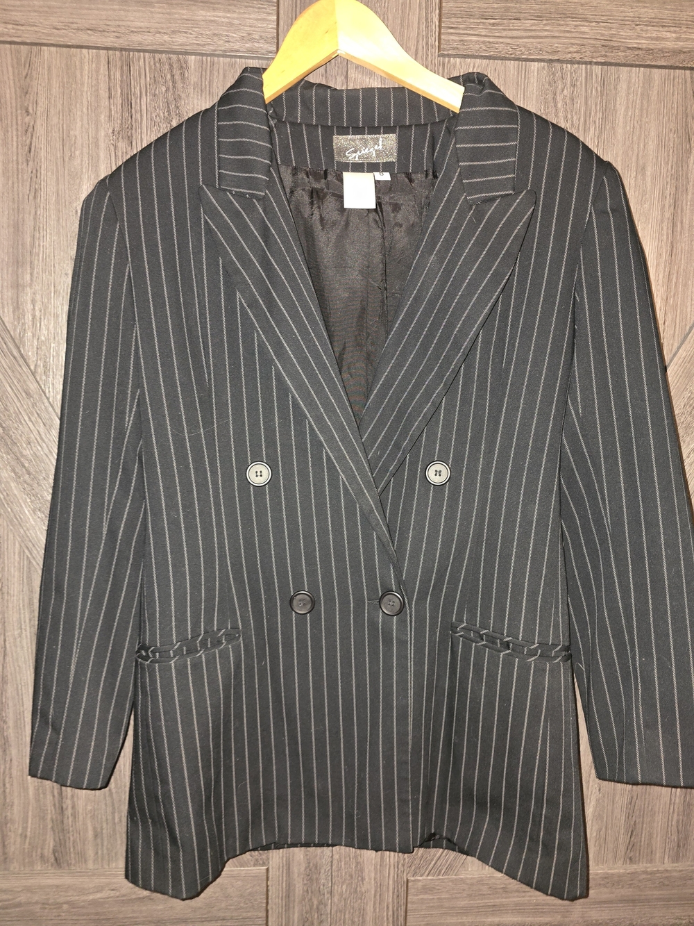 Spiegel Black Pinstripe Double-Breasted Blazer